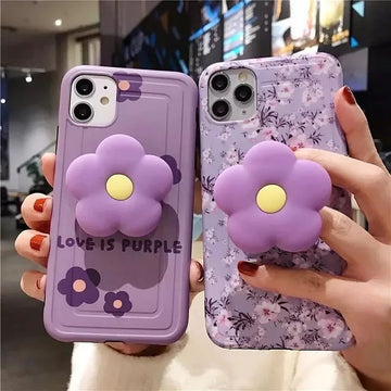 Purple flowers printed phone covers with pop holder🎀