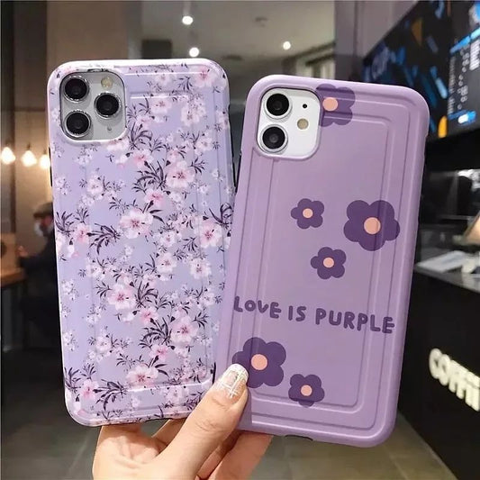 Purple flowers printed phone covers with pop holder🎀